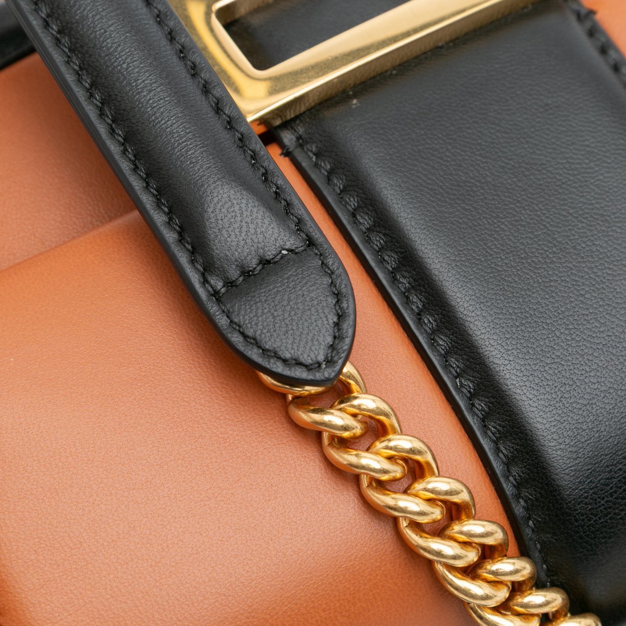 Fendi Mini Bicolor Nappa Apolo Chain Baguette Shoulder Bag Bruin