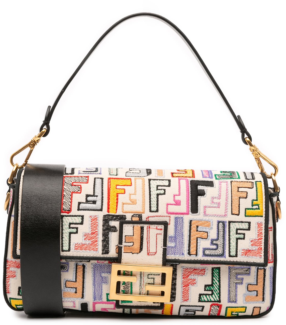 Fendi Chinese Valentines Day Zucca Embroidered Canvas Baguette Satchel Bruin