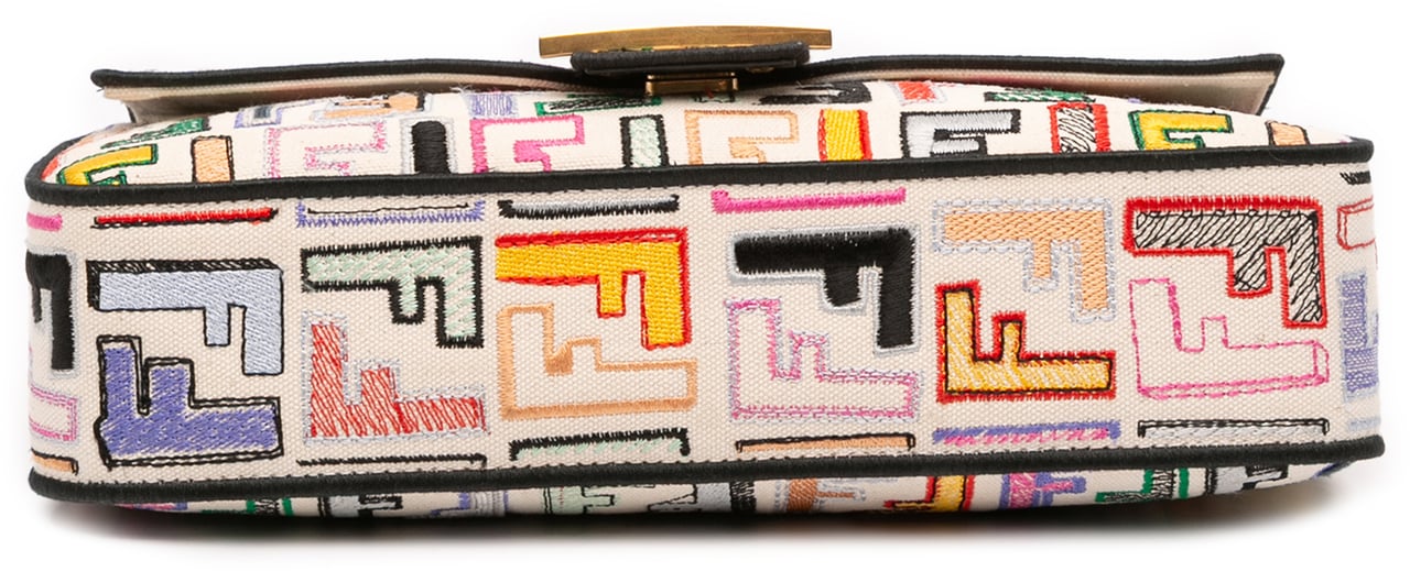 Fendi Chinese Valentines Day Zucca Embroidered Canvas Baguette Satchel Bruin