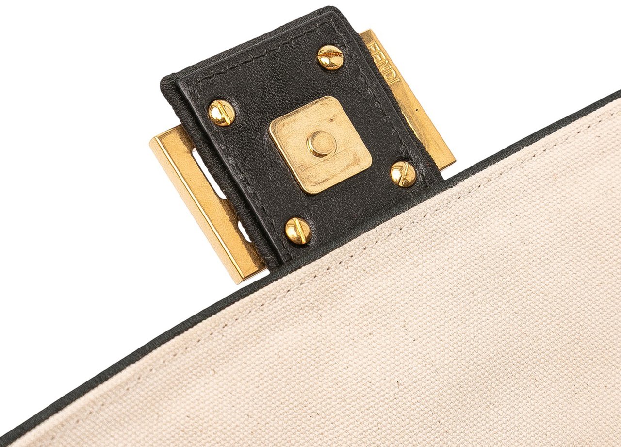 Fendi Chinese Valentines Day Zucca Embroidered Canvas Baguette Satchel Bruin