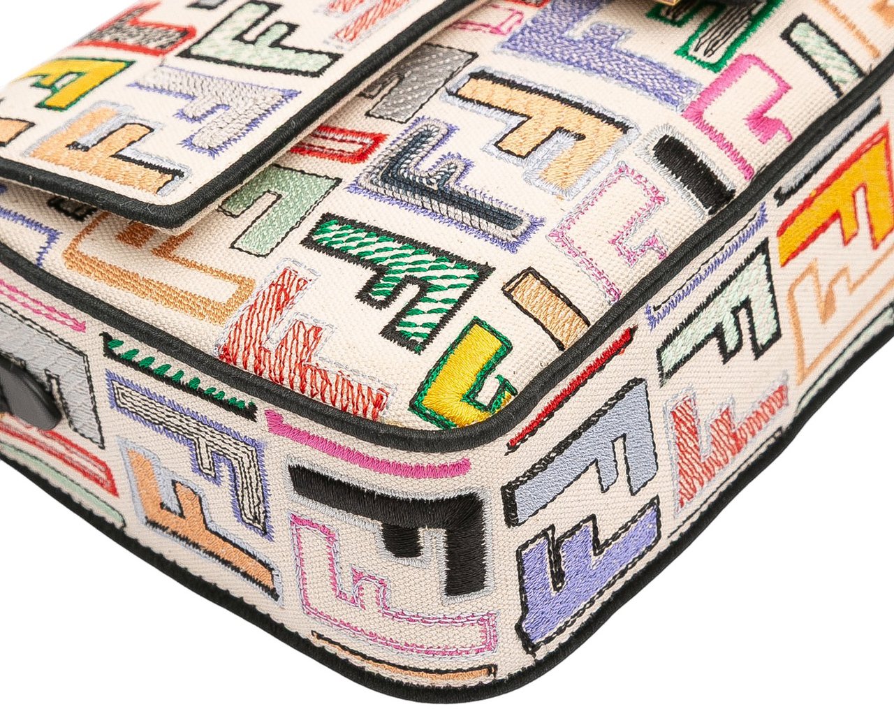 Fendi Chinese Valentines Day Zucca Embroidered Canvas Baguette Satchel Bruin