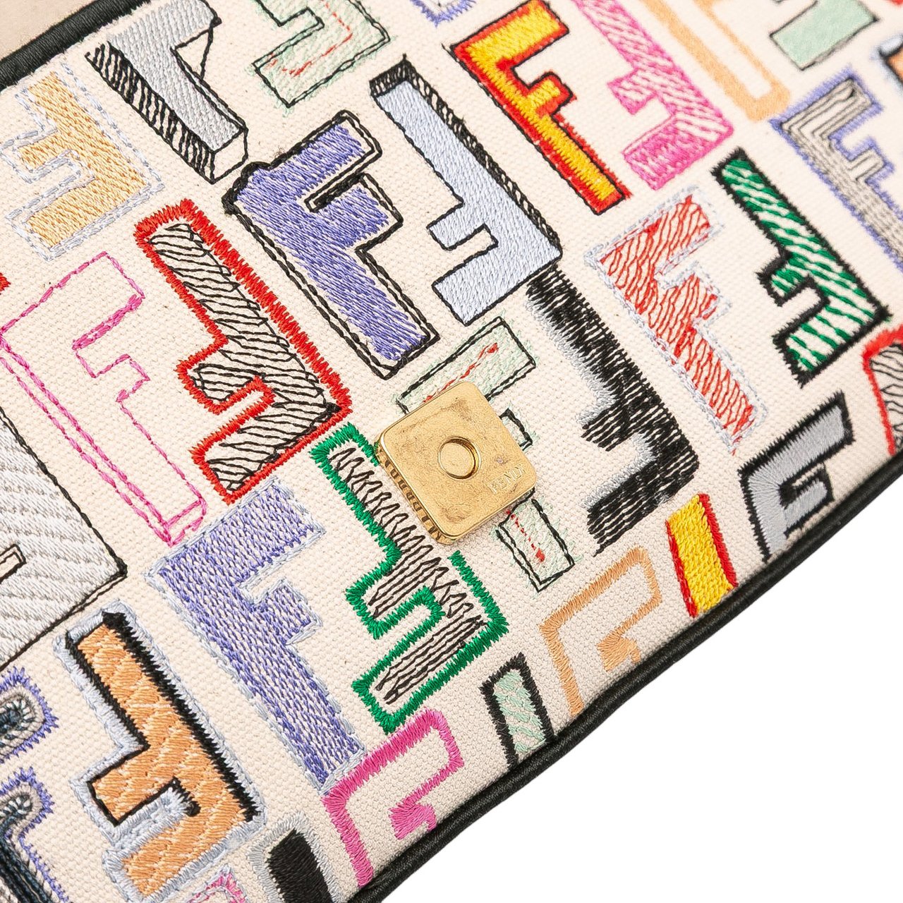 Fendi Chinese Valentines Day Zucca Embroidered Canvas Baguette Satchel Bruin