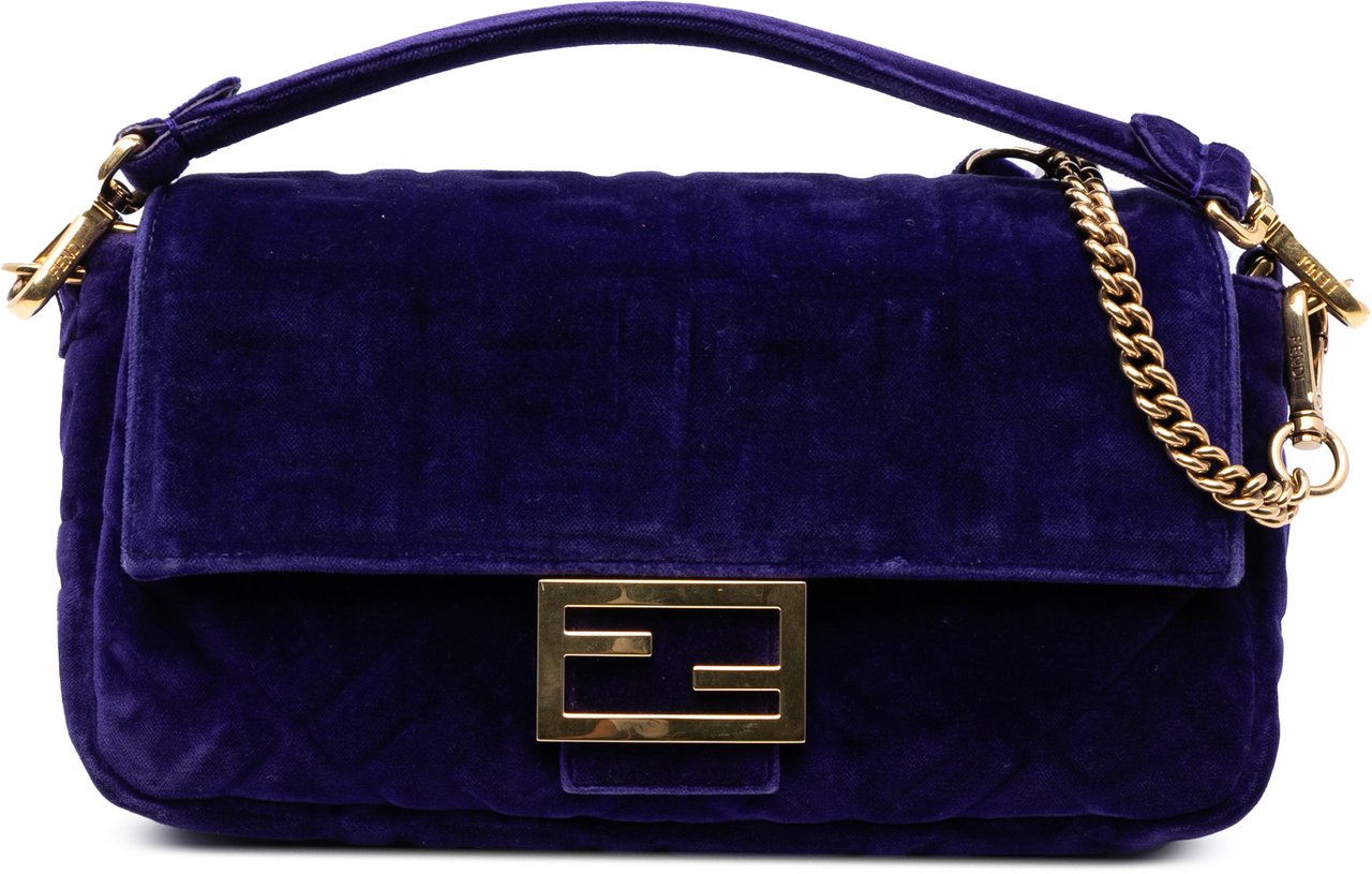Fendi Zucca Embossed Velvet Baguette Satchel Paars