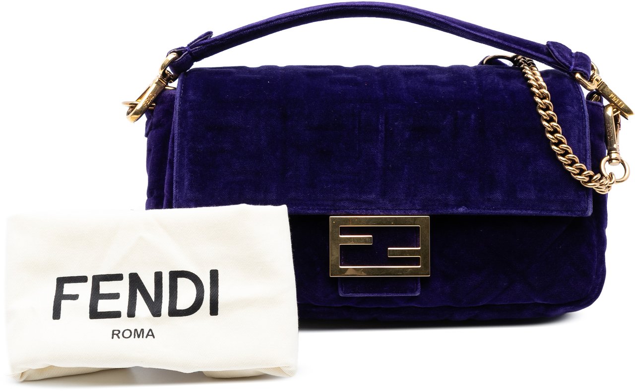 Fendi Zucca Embossed Velvet Baguette Satchel Paars