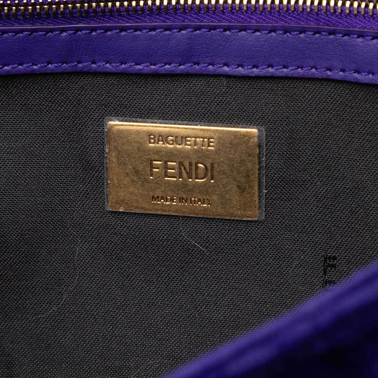 Fendi Zucca Embossed Velvet Baguette Satchel Paars