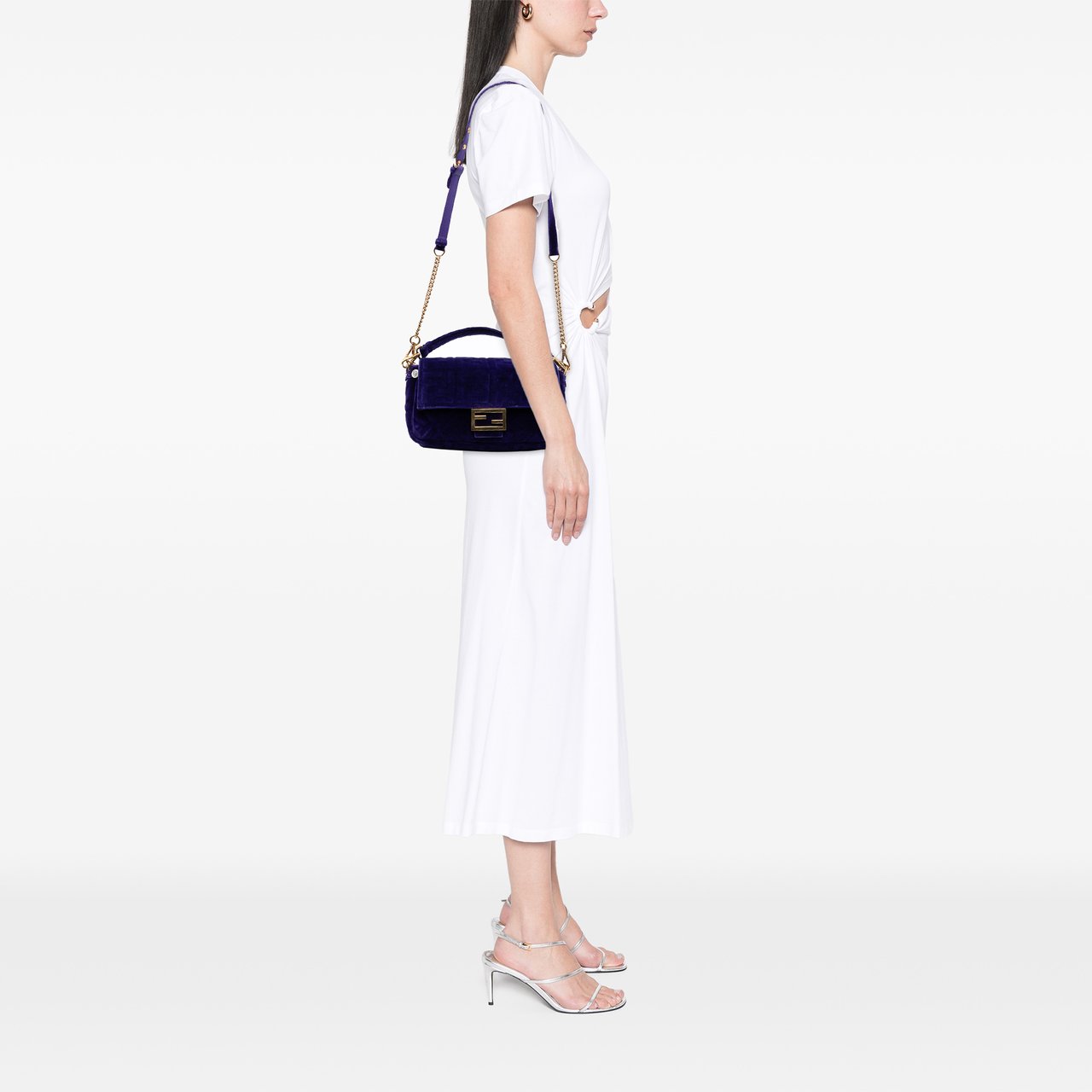 Fendi Zucca Embossed Velvet Baguette Satchel Paars
