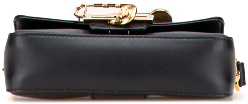 Fendi Versace Vitello Seta Fendace Mini Brooch Baguette Satchel Zwart