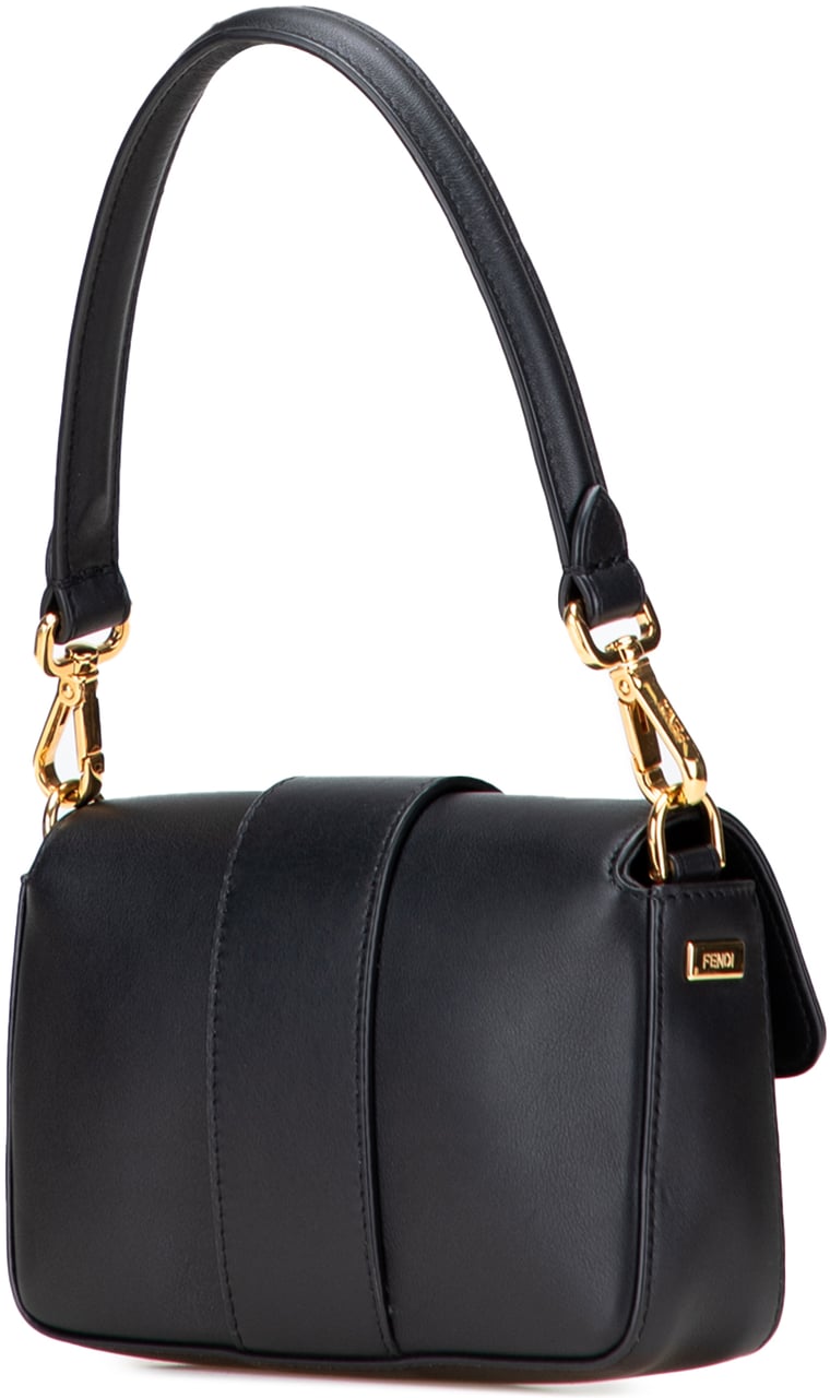 Fendi Versace Vitello Seta Fendace Mini Brooch Baguette Satchel Zwart