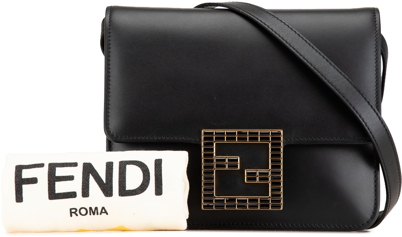 Fendi Leather Crystal Fab Crossbody Zwart
