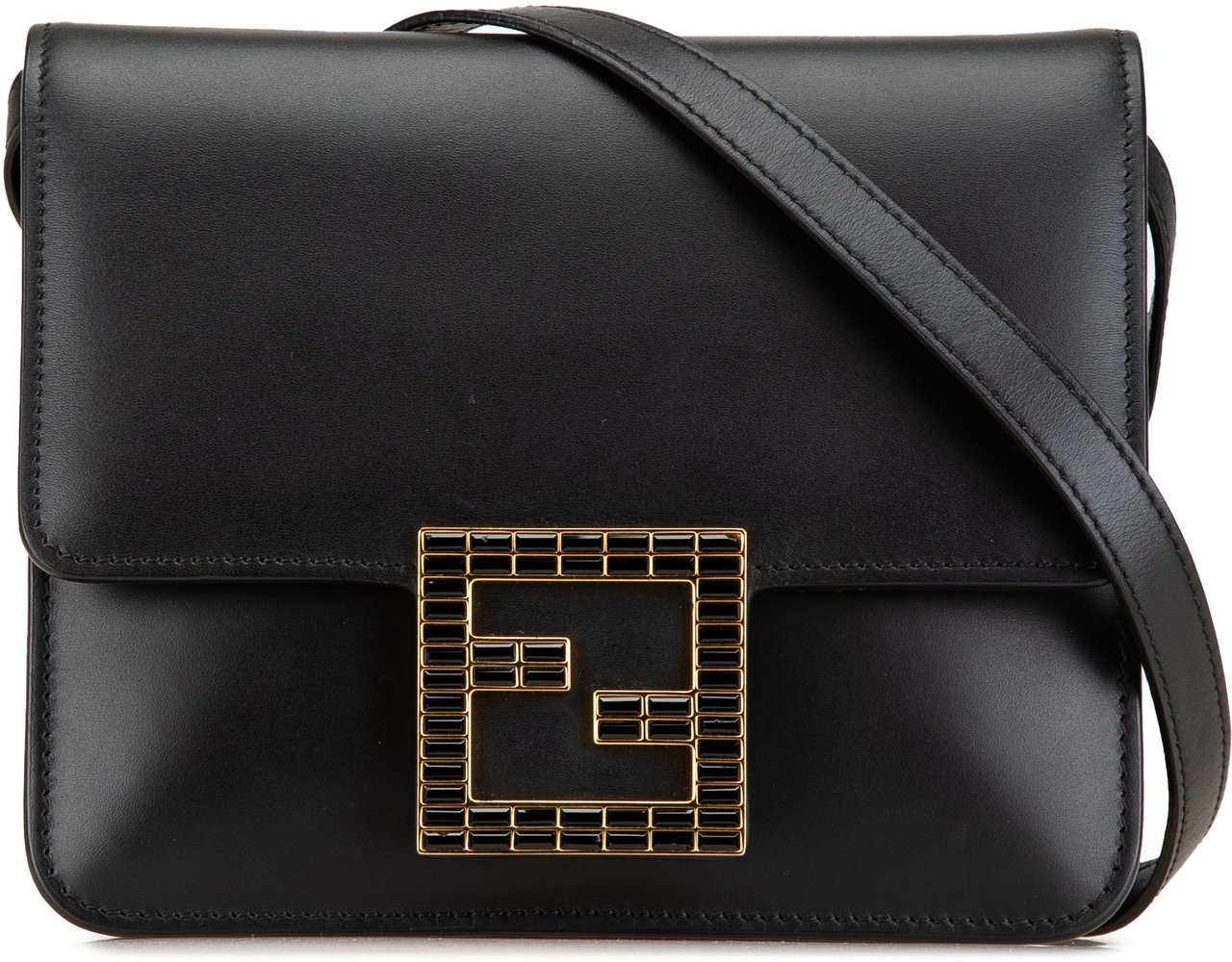 Fendi Leather Crystal Fab Crossbody Zwart