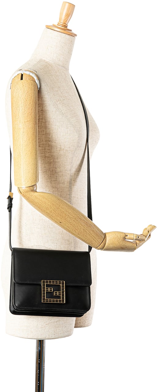 Fendi Leather Crystal Fab Crossbody Zwart