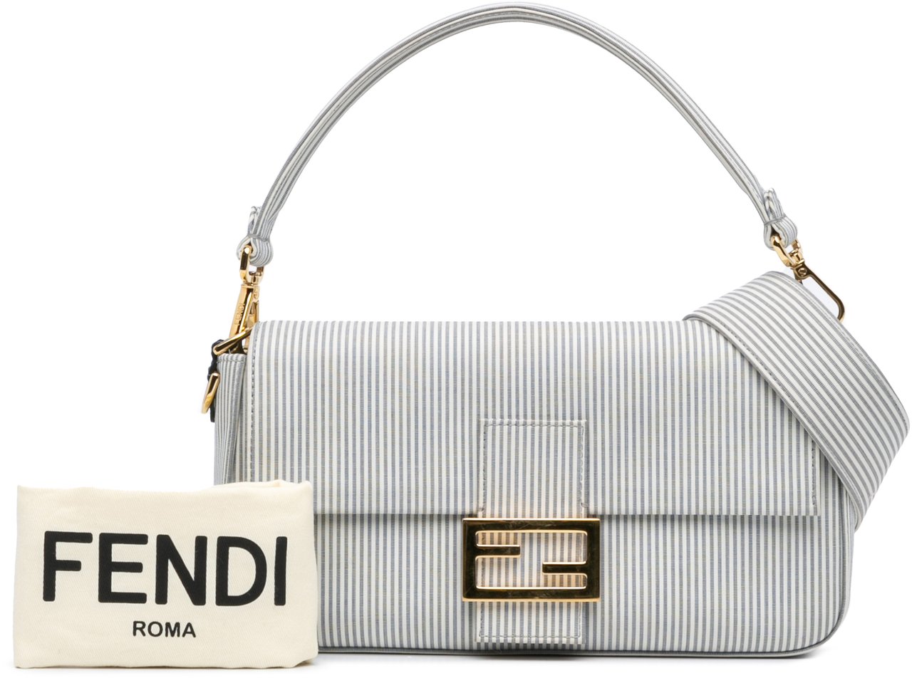 Fendi Striped Jersey Baguette Satchel Wit