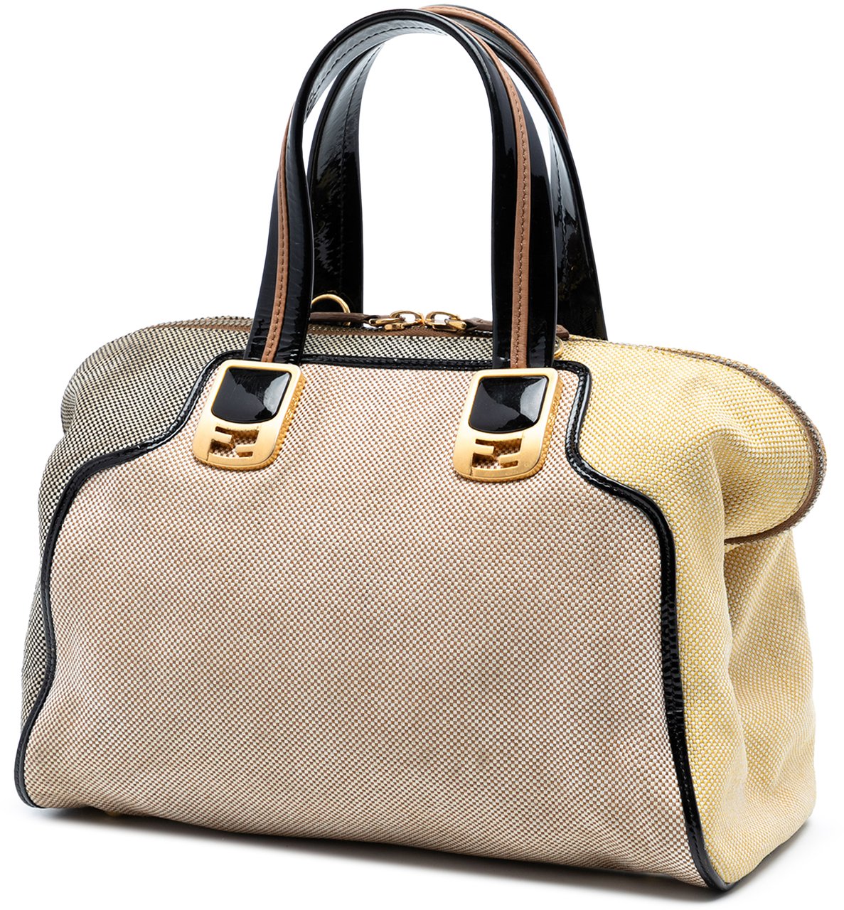 Fendi Canvas Colorblock Chameleon Satchel Bruin