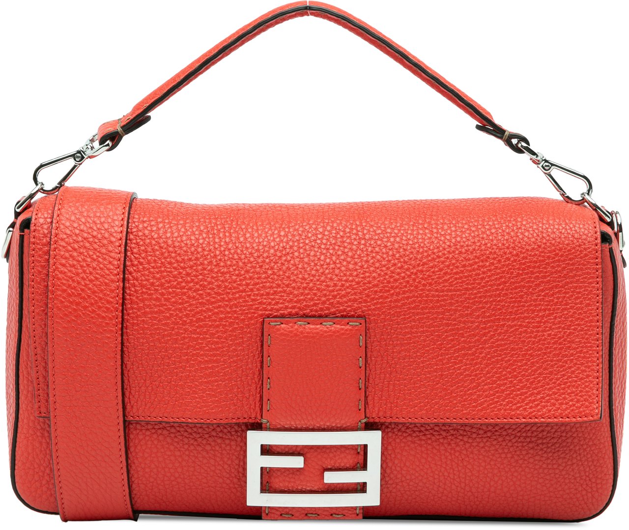 Fendi Large Leather Selleria Baguette Satchel Oranje