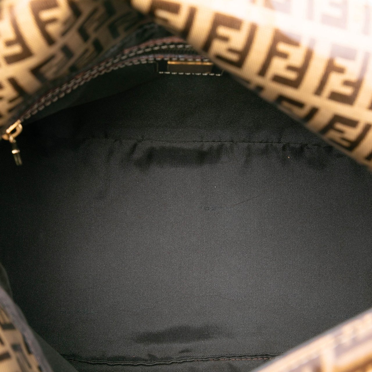 Fendi Zucchino Crystal Double Flap Shoulder Bag Bruin