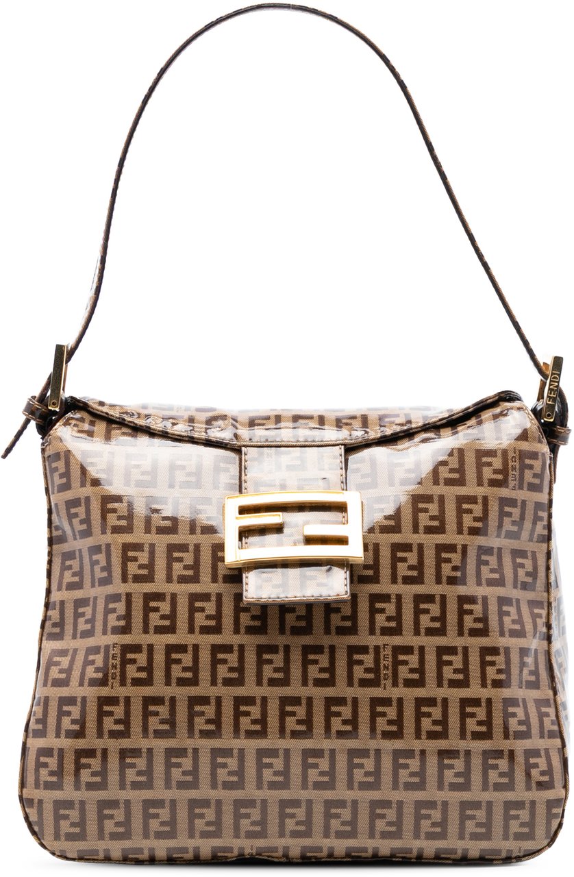 Fendi Zucchino Crystal Double Flap Shoulder Bag Bruin