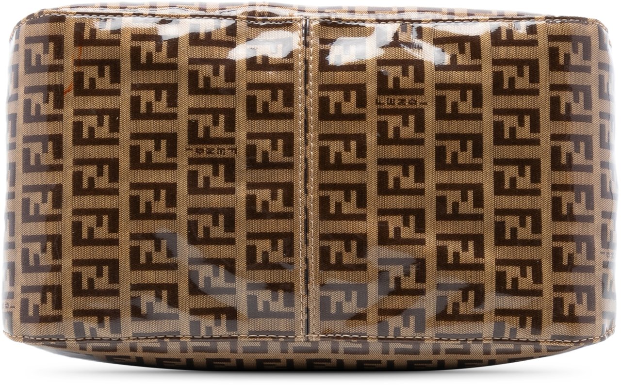 Fendi Zucchino Crystal Double Flap Shoulder Bag Bruin