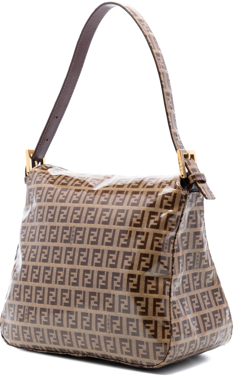 Fendi Zucchino Crystal Double Flap Shoulder Bag Bruin