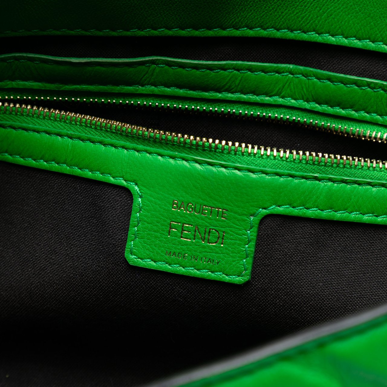 Fendi Zucca Embossed Leather Baguette Satchel Groen