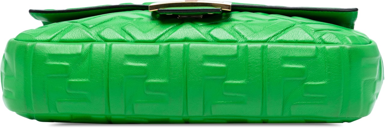 Fendi Zucca Embossed Leather Baguette Satchel Groen
