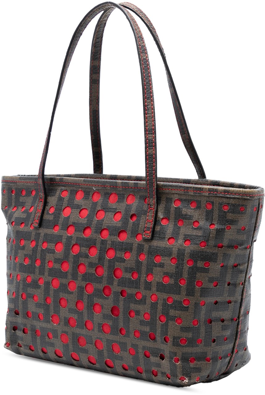 Fendi Small Perforated Zucca Spalmati Roll Tote Bruin