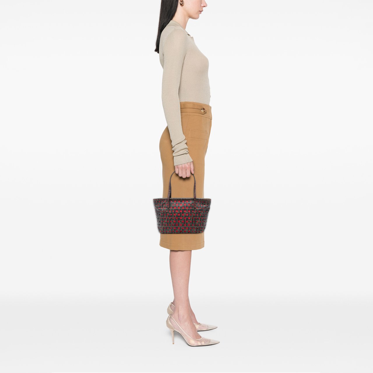 Fendi Small Perforated Zucca Spalmati Roll Tote Bruin