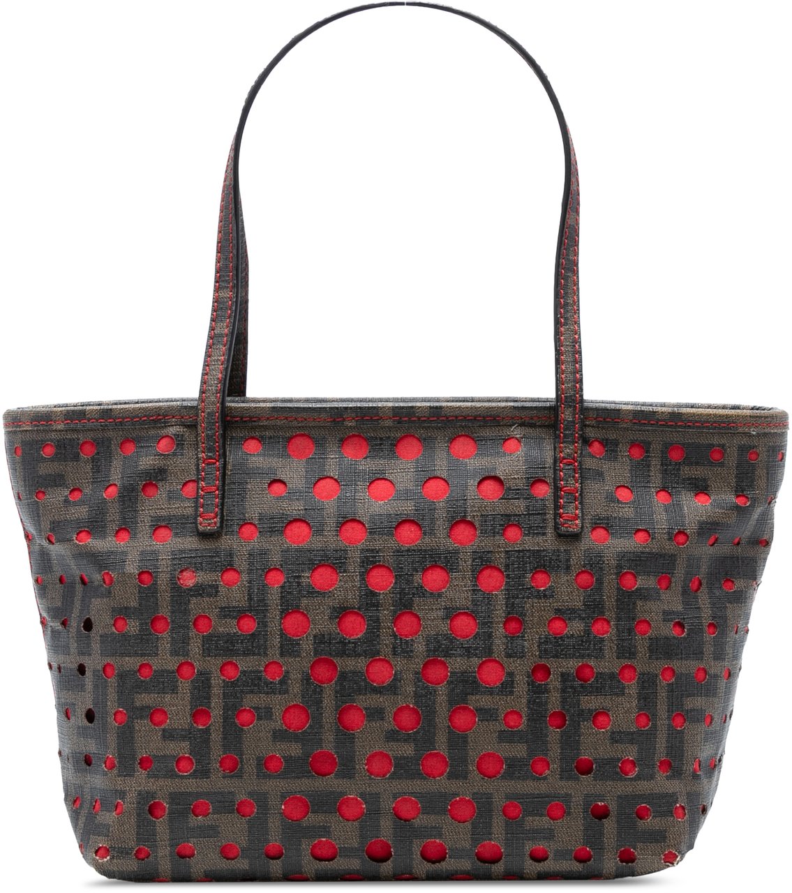 Fendi Small Perforated Zucca Spalmati Roll Tote Bruin