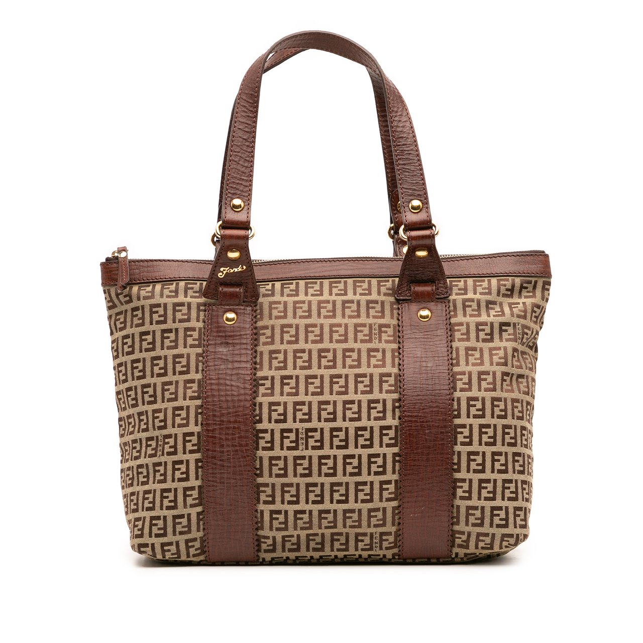 Fendi Zucchino Canvas Tote Bruin