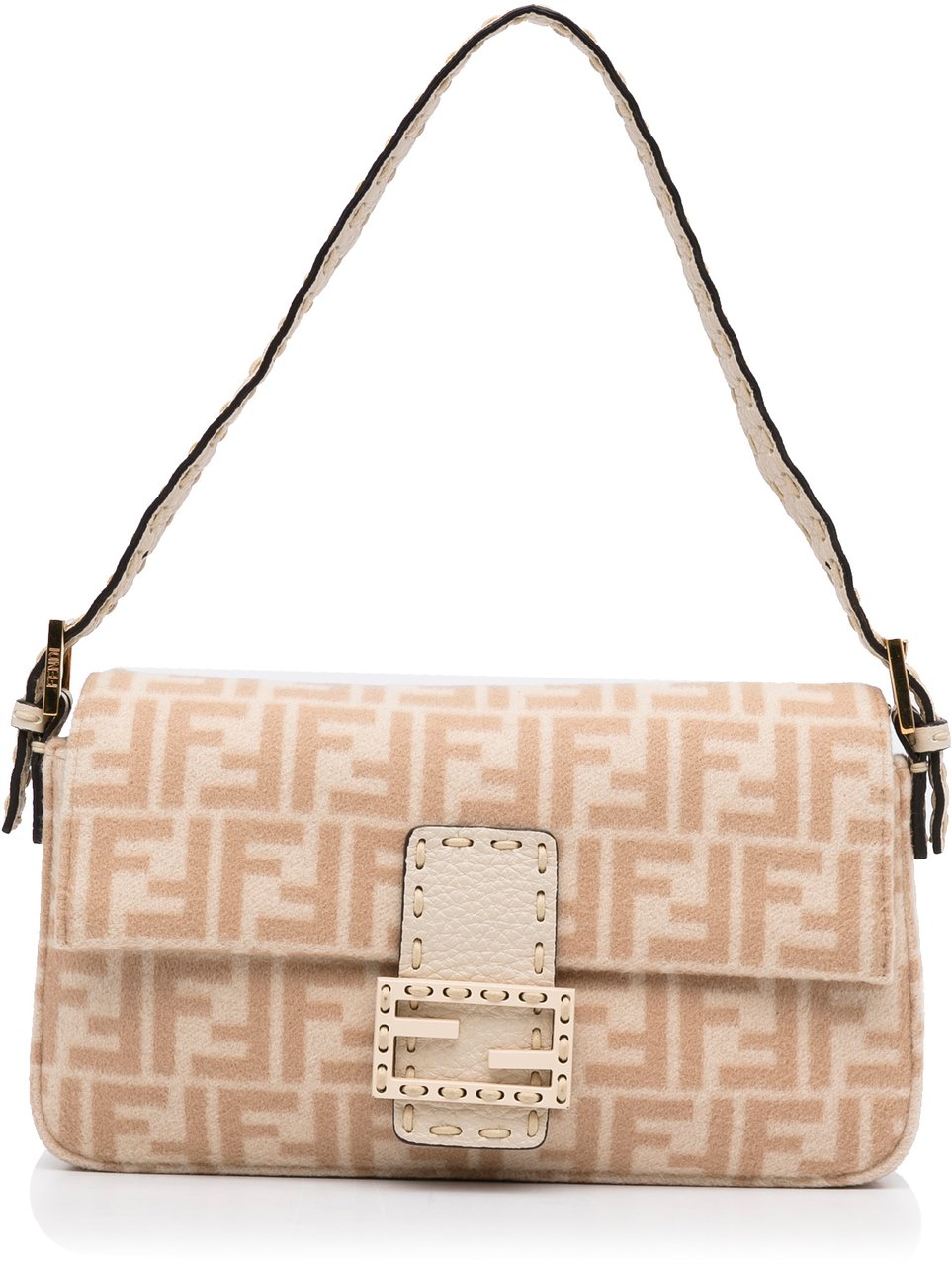 Fendi Zucca Wool Selleria Baguette Bruin