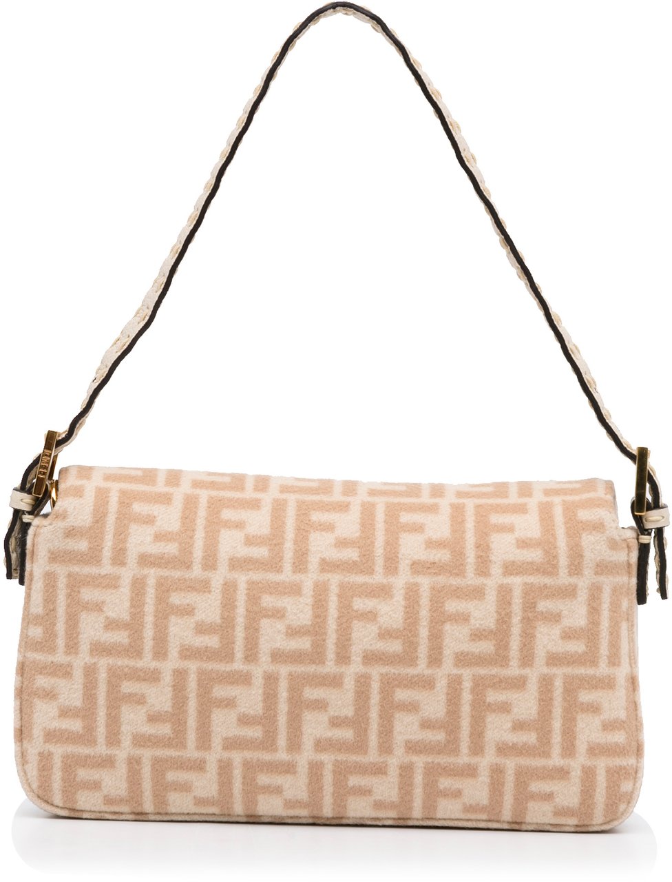 Fendi Zucca Wool Selleria Baguette Bruin