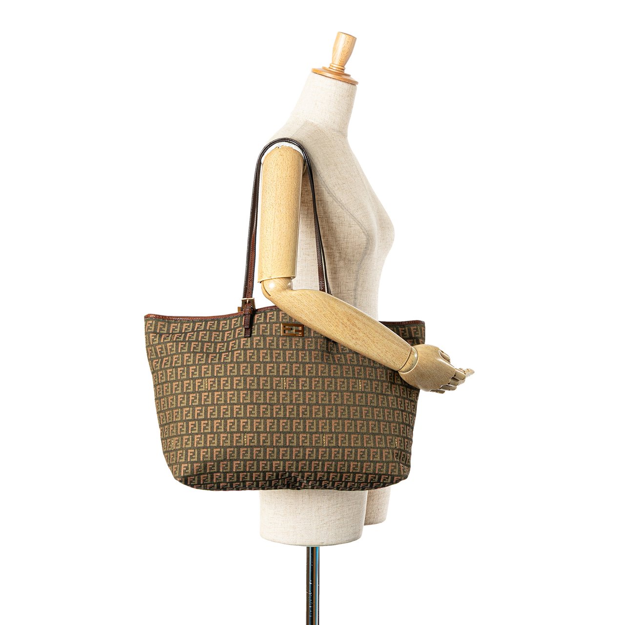 Fendi Large Zucchino Canvas Tote Bruin