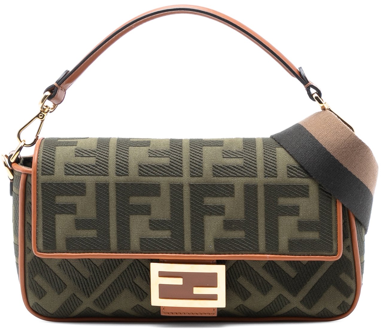 Fendi Zucca Embroidered Canvas Baguette Satchel Bruin