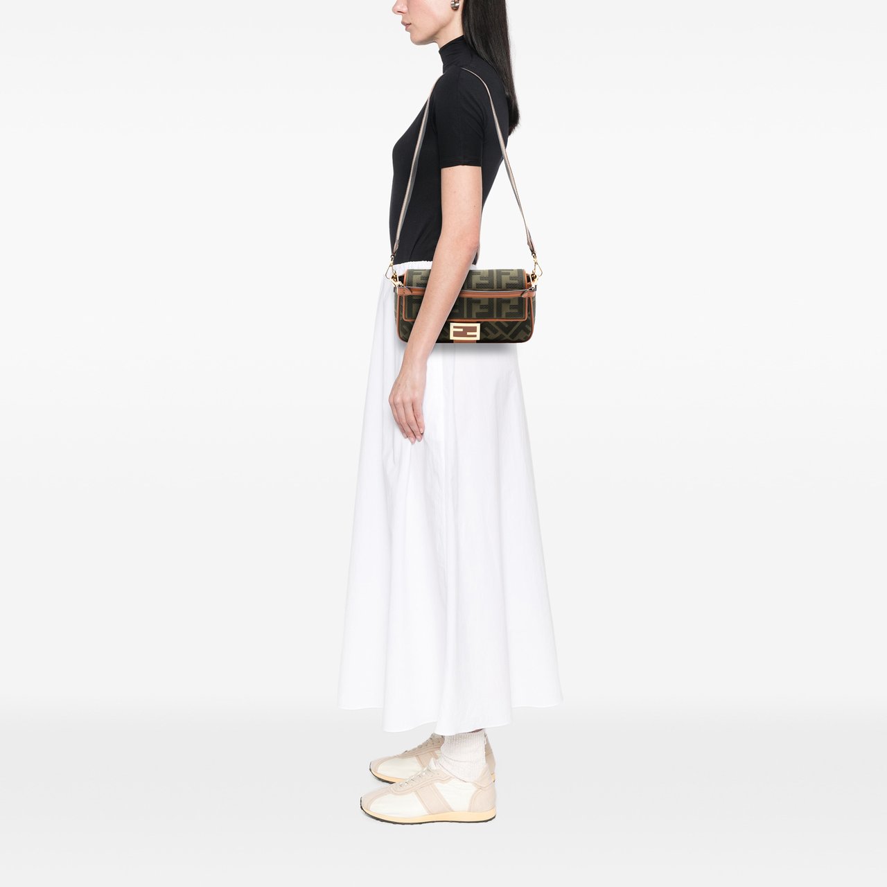 Fendi Zucca Embroidered Canvas Baguette Satchel Bruin