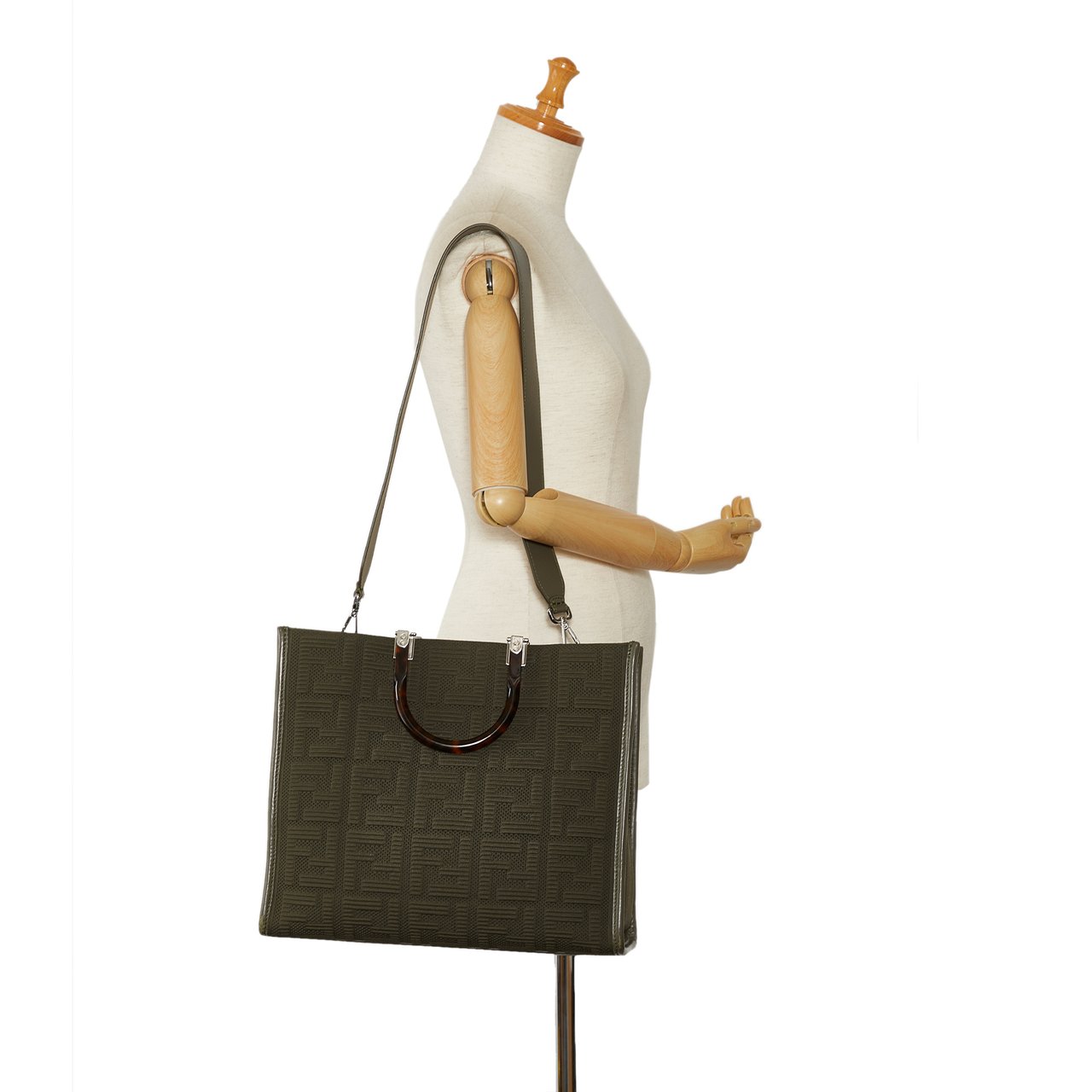 Fendi Medium Zucca Sunshine Shopper Canvas Tote Groen