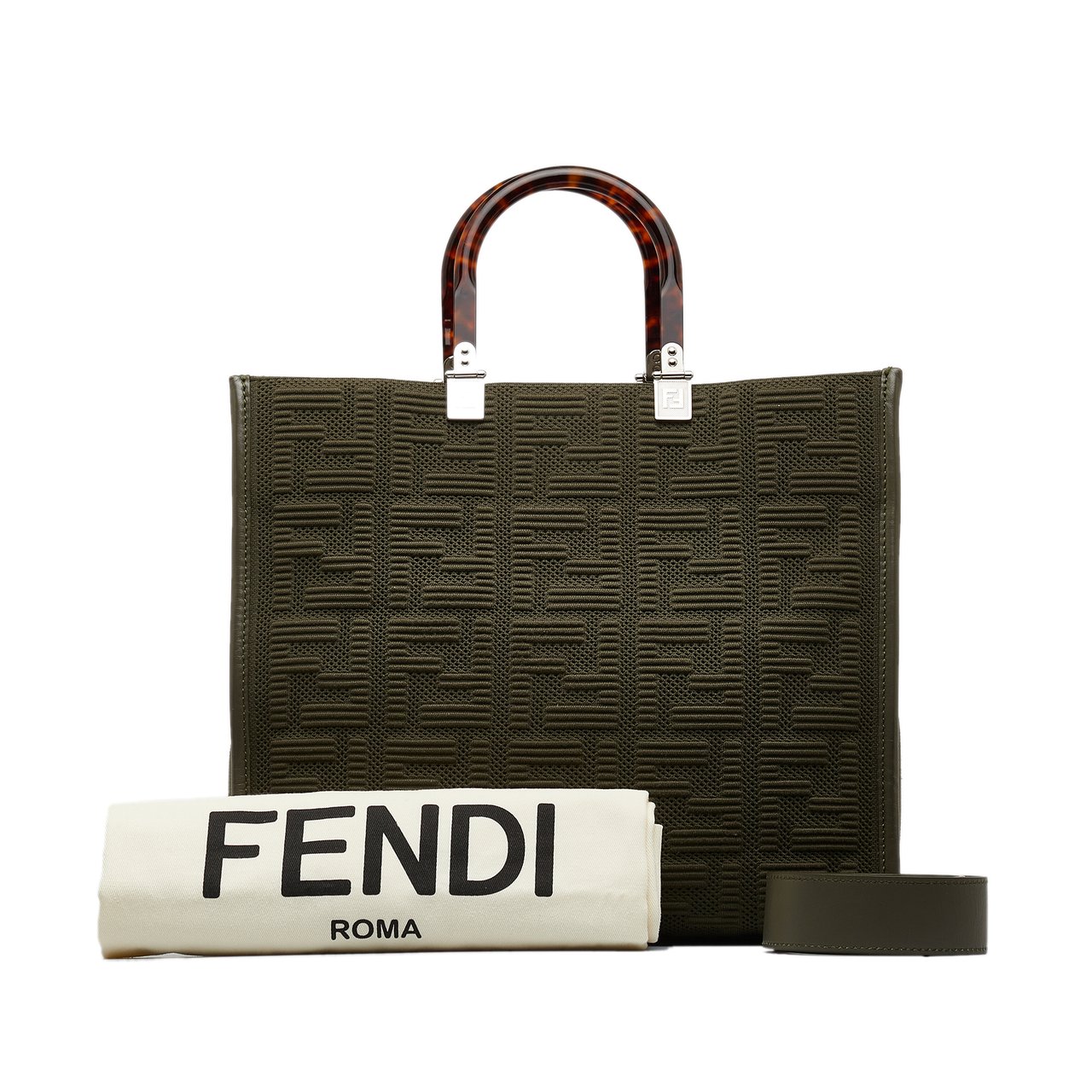 Fendi Medium Zucca Sunshine Shopper Canvas Tote Groen