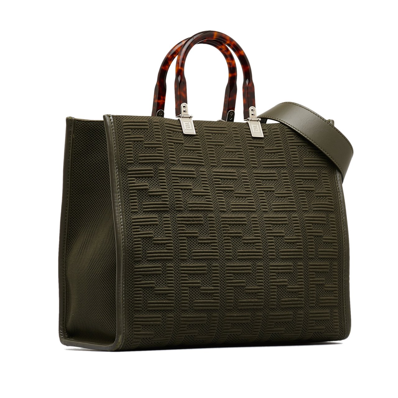 Fendi Medium Zucca Sunshine Shopper Canvas Tote Groen