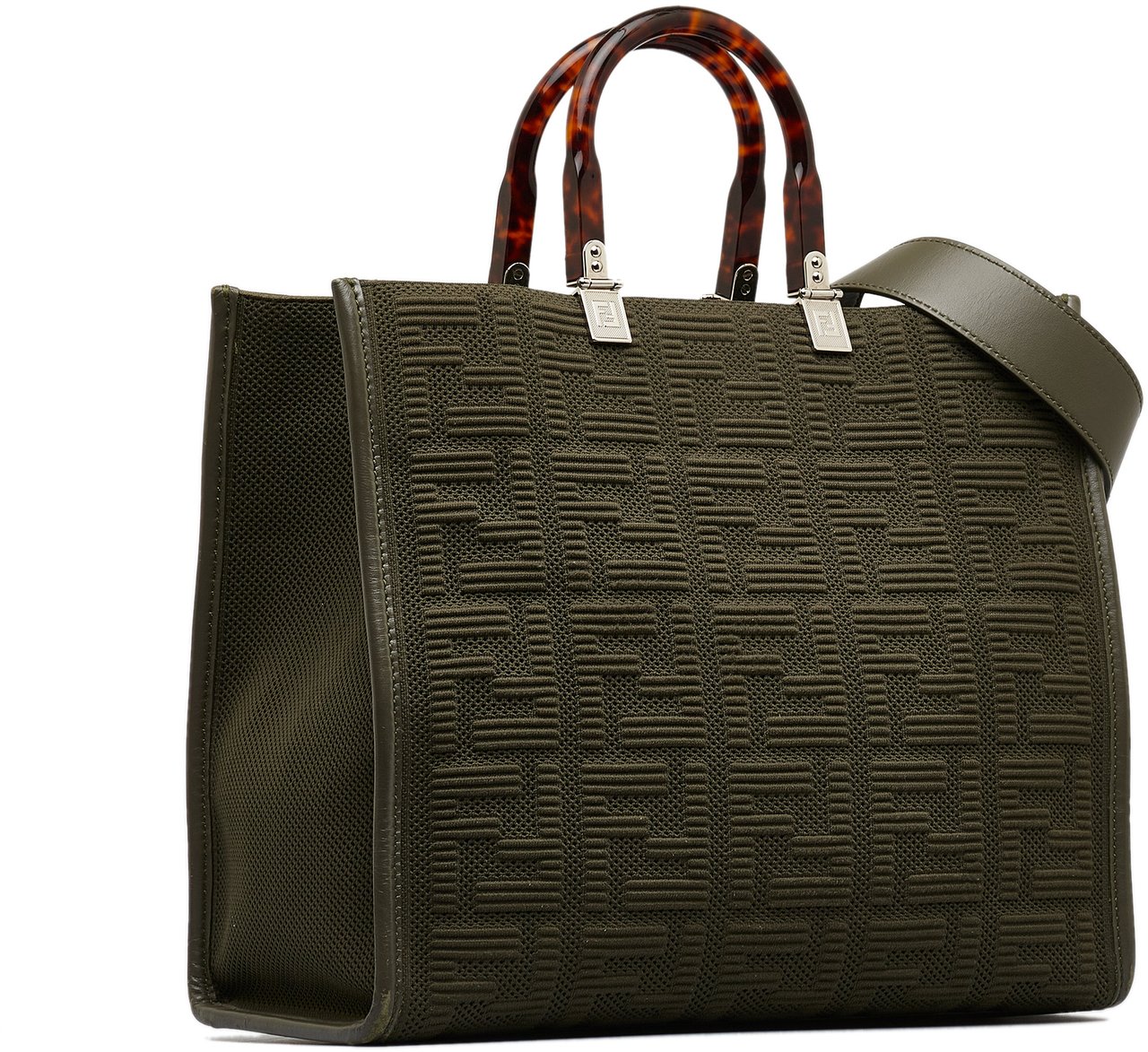 Fendi Medium Zucca Sunshine Shopper Canvas Tote Groen