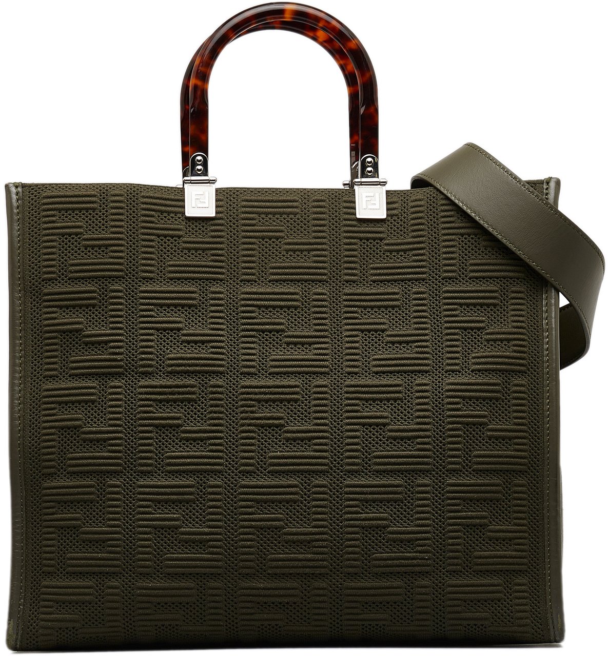 Fendi Medium Zucca Sunshine Shopper Canvas Tote Groen