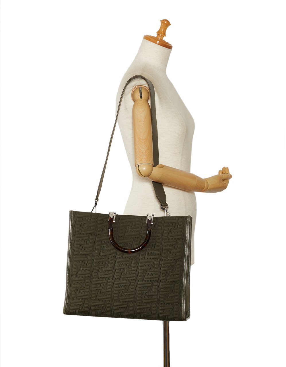 Fendi Medium Zucca Sunshine Shopper Canvas Tote Groen