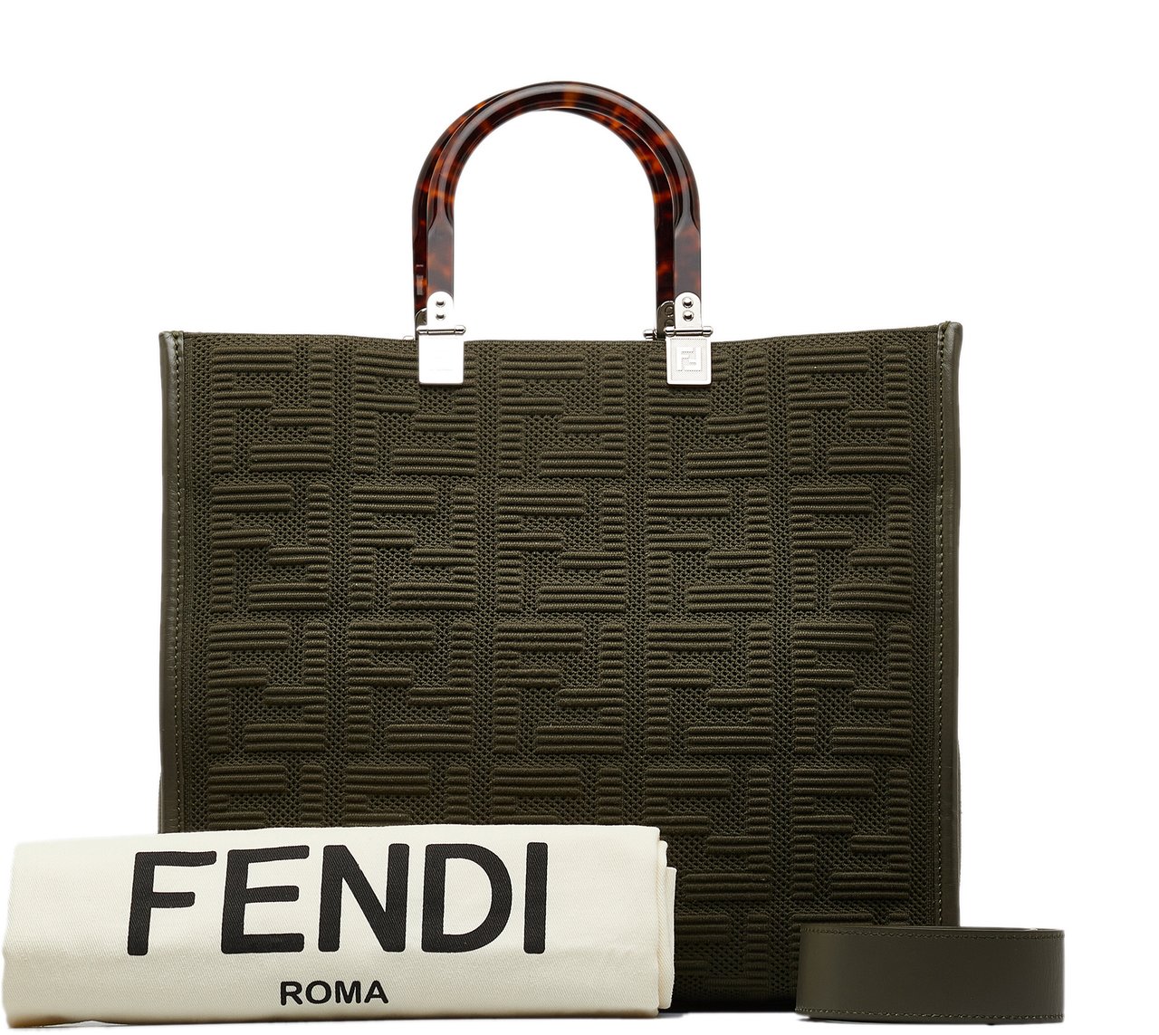 Fendi Medium Zucca Sunshine Shopper Canvas Tote Groen