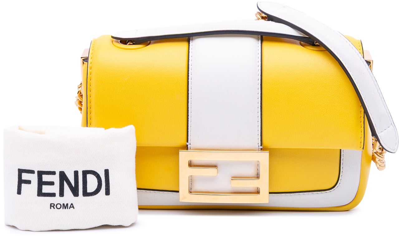 Fendi Mini Bicolor Nappa Apolo Chain Baguette Shoulder Bag Geel