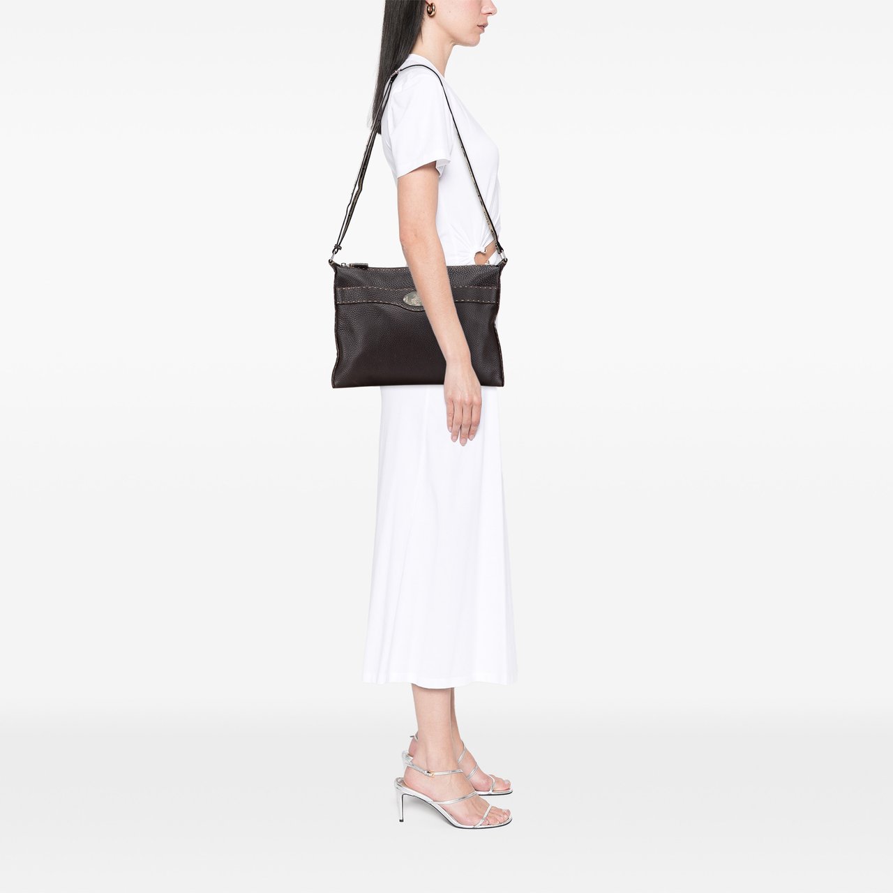 Fendi Leather Selleria Crossbody Bruin