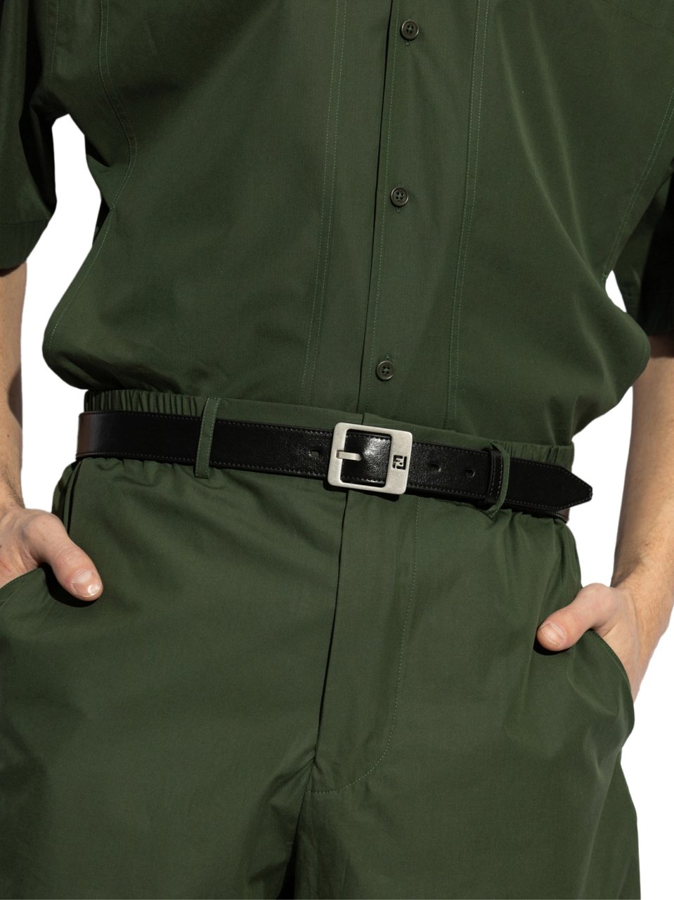 Fendi Ff Monogram Buckle Leather Belt Zwart