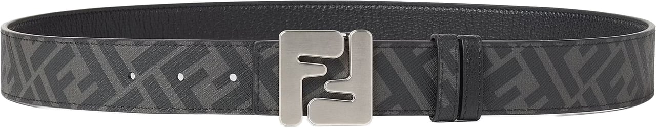 Fendi FF Rev Reversible Textured Leather Belt Grijs