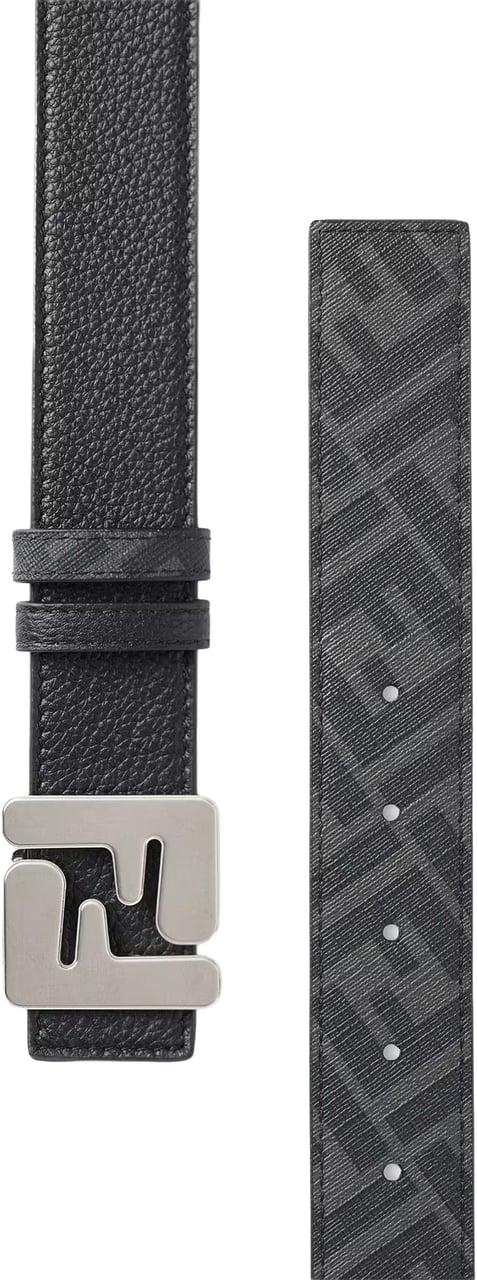 Fendi FF Rev Reversible Textured Leather Belt Grijs