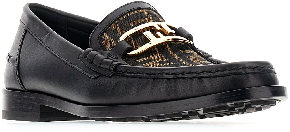 Fendi Black leather O’Lock loafers Zwart