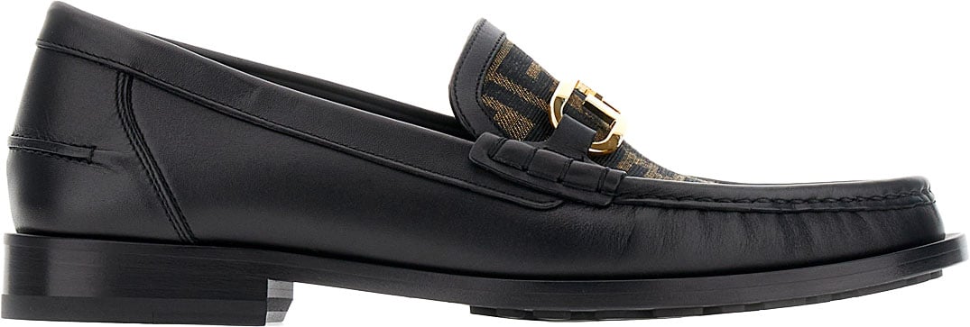 Fendi Black leather O’Lock loafers Zwart