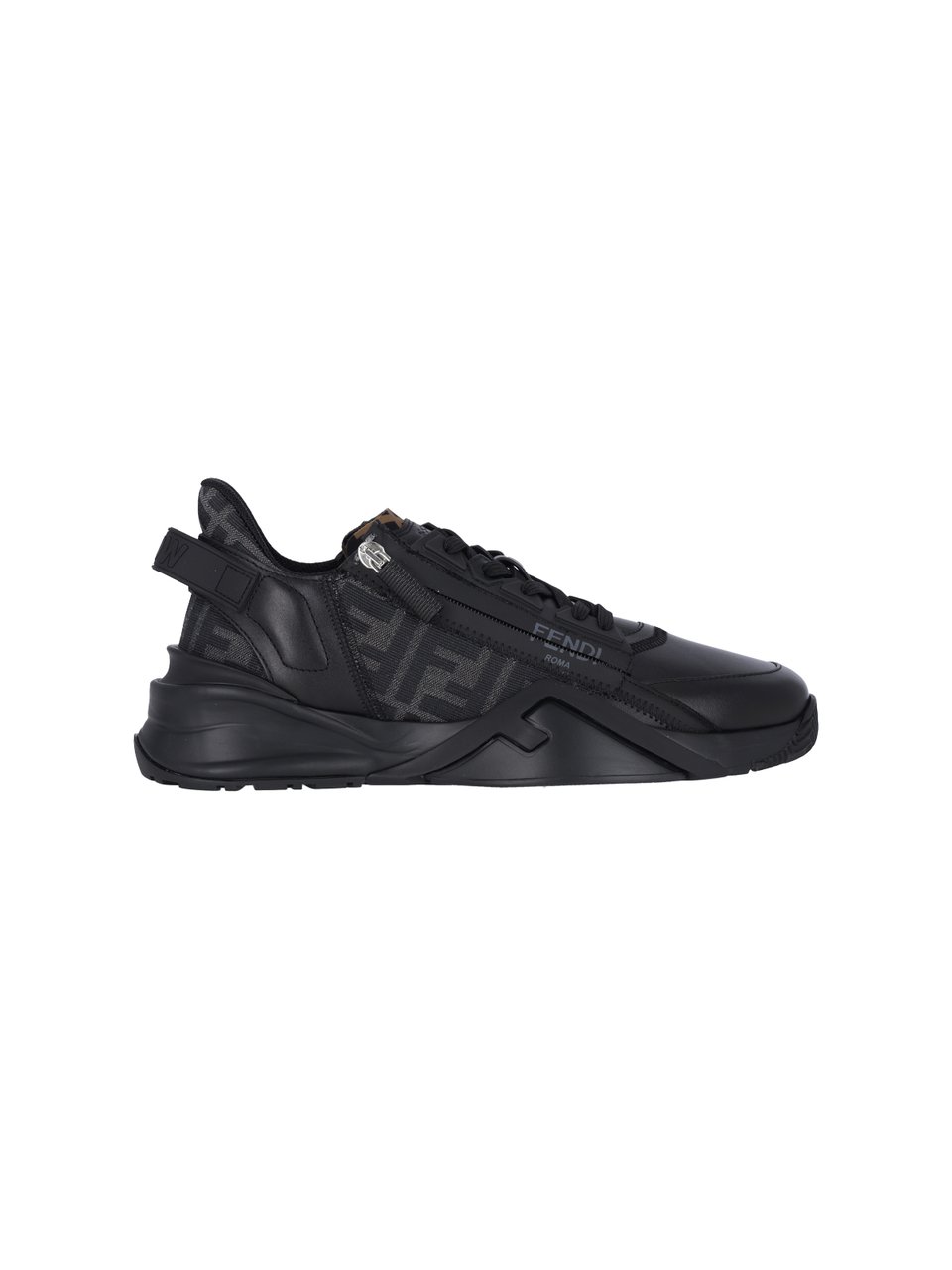 Fendi Black Flow FF Logo Leather Sneakers Zwart