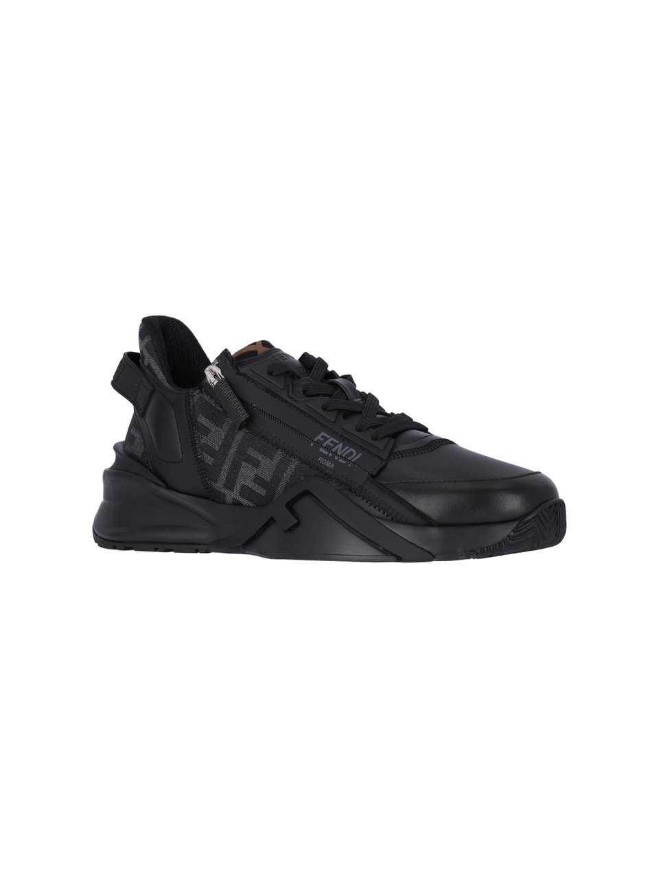 Fendi Black Flow FF Logo Leather Sneakers Zwart