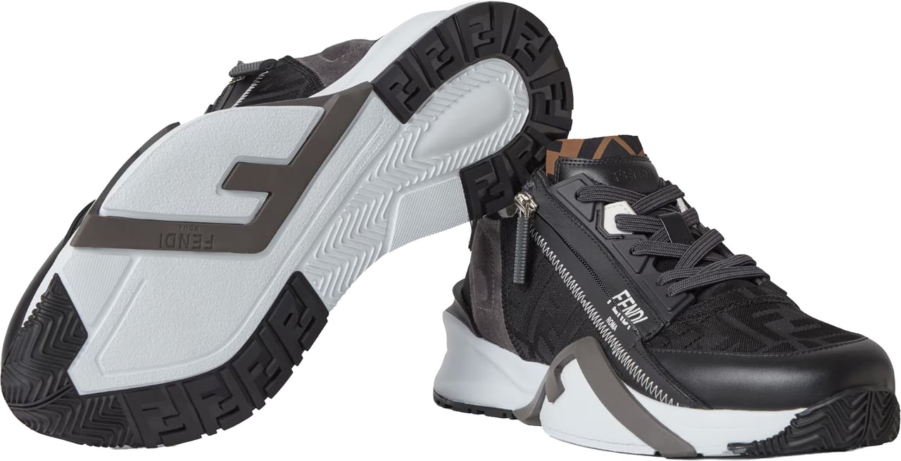 Fendi Flow Black/Grey Low-Profile Side-Zip Sneakers Grijs